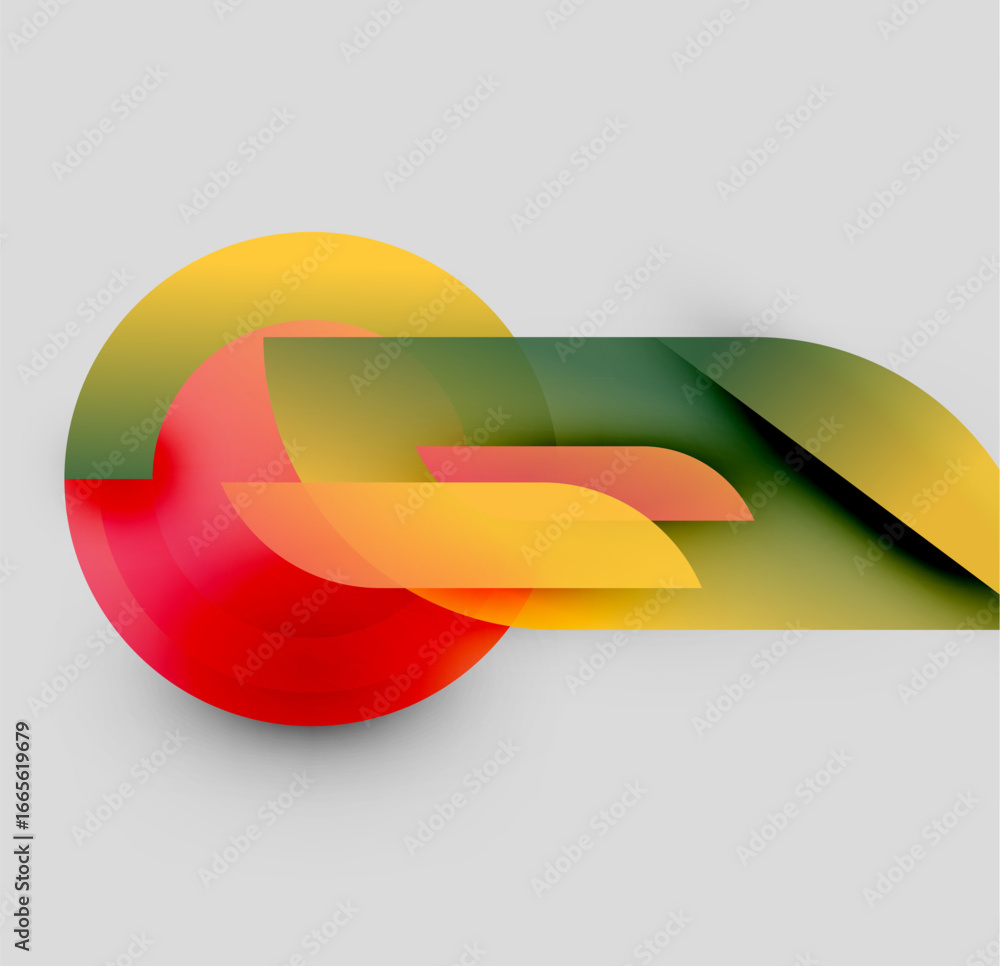 Poster abstract composition. overlapping shapes create dynamic visual effect. colors blend, forming gradien