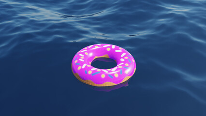 Swimming circle for ocean, sea, pool on water. Swim ring for summer party. Lifebuoy swimming ring. Summer vacation or trip safety. Image 3D rendering.