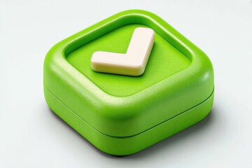3D rendered green square with off-white checkmark