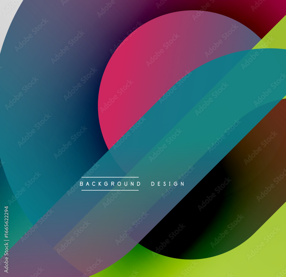 Poster abstract colorful design. overlapping shapes create dynamic visual effect. gradient hues blend smoot