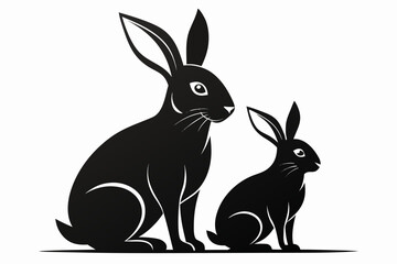Obraz premium Black and white vector illustration of a cute rabbit and bunny