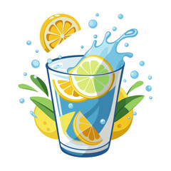 a splash of lemonade in a glass vector illustration with isolated white background