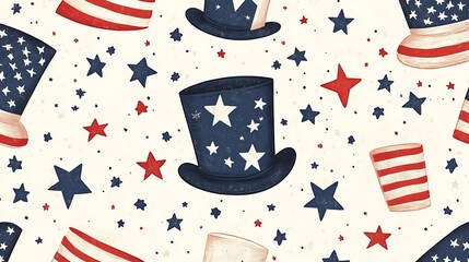Patriotic stars and hats seamless pattern for fourth of july projects