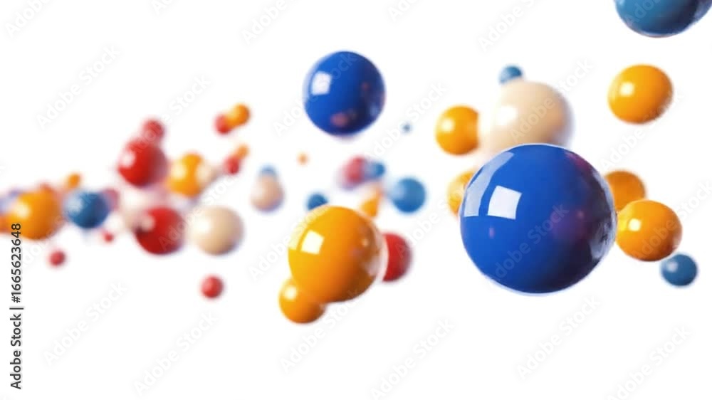 Poster colorful spheres of varying sizes float on a white background creating a visually dynamic compositio