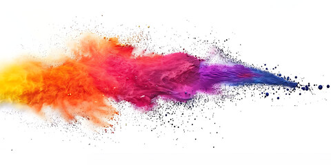 Explosion of vibrant colors from orange to purple with black particles
