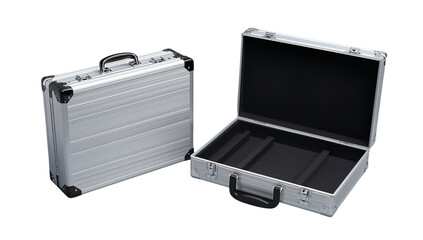 Metallic briefcases, showcasing a sleek and secure storage solution against transparent backdrop