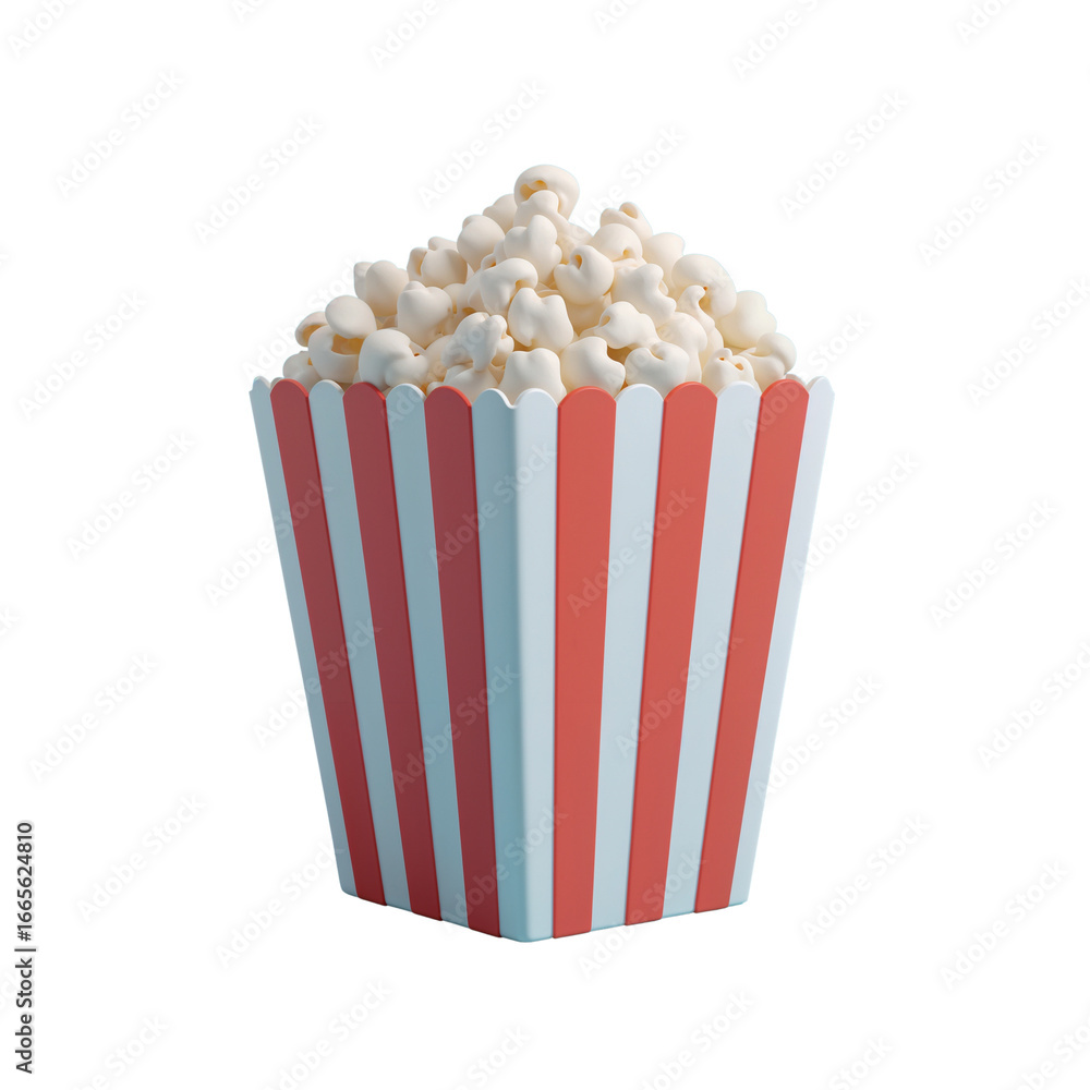 Poster delicious popcorn overflowing from a striped container ready for movie enjoyment and snacking