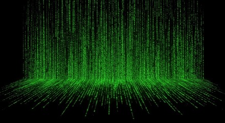 Digital green matrix rain on a black background