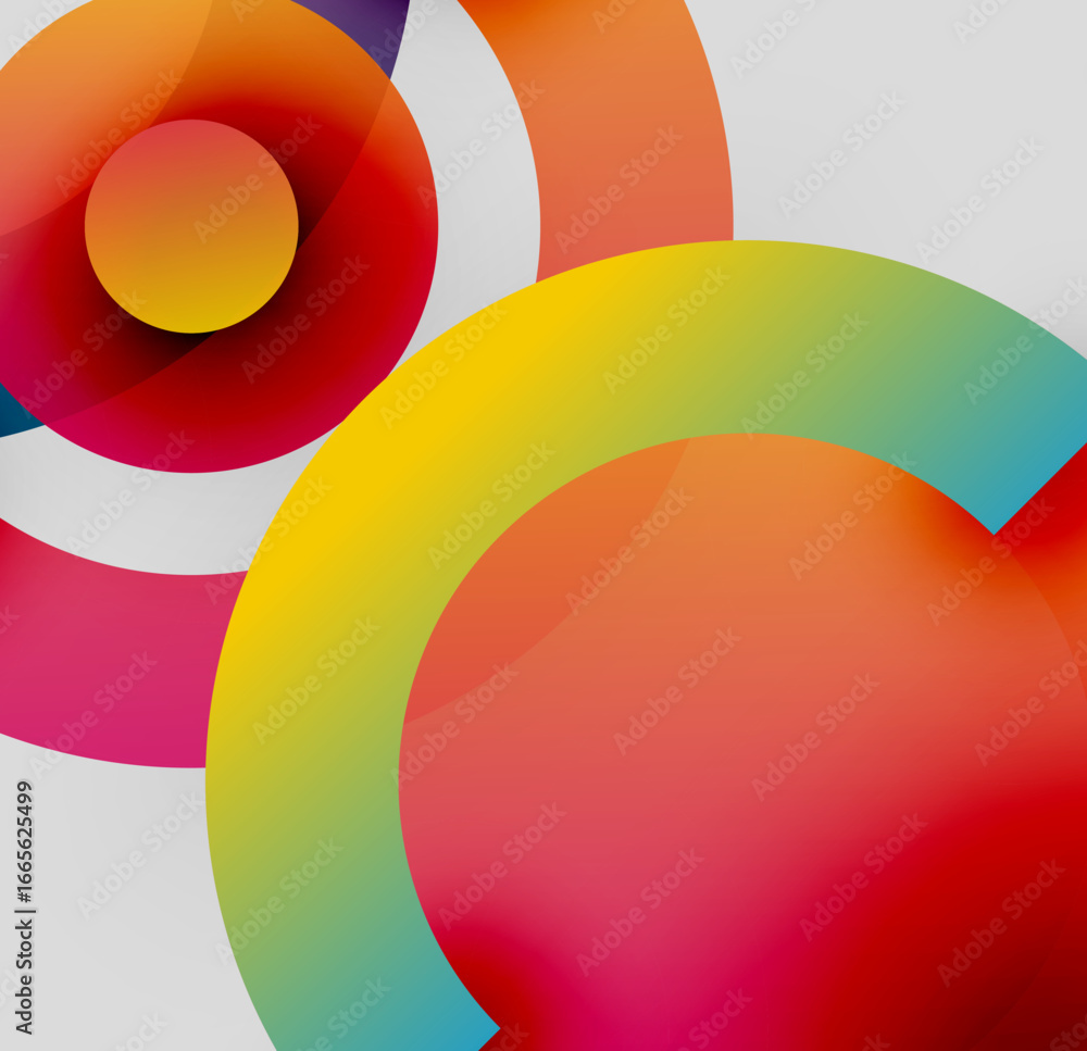 Poster abstract composition featuring overlapping colorful circles. vibrant hues blend, creating dynamic vi