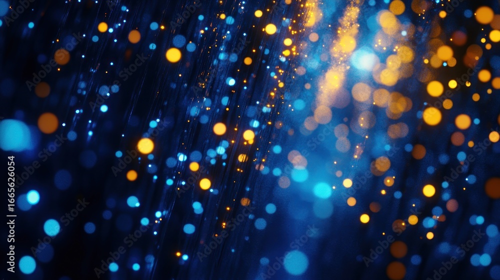 Poster abstract background of glowing blue and gold bokeh lights creating a magical atmosphere