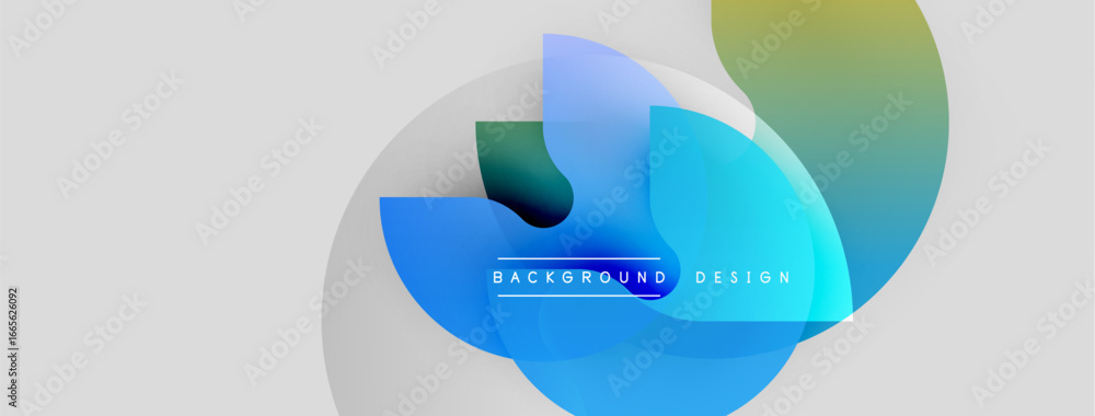 Poster abstract design features overlapping colorful circles. blue, green, yellow hues create dynamic visua