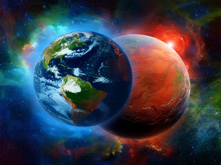 Obraz premium This visually captivating image of Earth and Mars is a tribute to the power of imagination and the incredible potential that lies just beyond our atmosphere, waiting to be discovered.