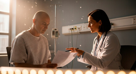 Doctor Explaining Medical Information to Patient in Hospital Room