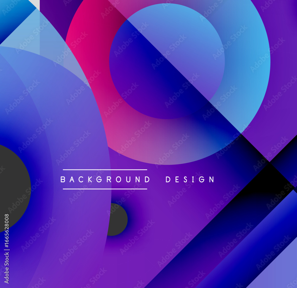 Poster abstract gradients overlap, creating dynamic visual effect. purple, blue, pink hues dominate composi