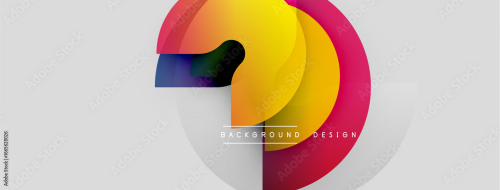 Poster abstract colorful shapes overlap, creating dynamic visual effect. gradient hues blend smoothly, form