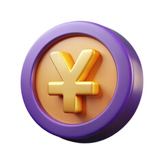 Obraz premium Golden yen symbol coin with purple rim on a black background for finance and currency concepts transparent background