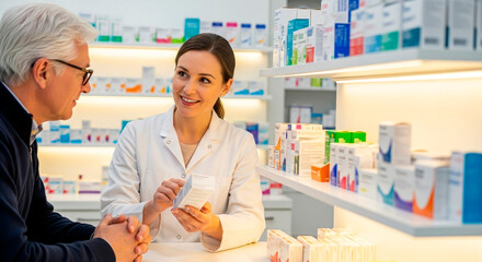 Pharmacist Consulting a Patient in a Pharmacy Setting