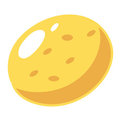 Yellow round candy with dotted surface, cartoon dessert illustration, sweet sugar treat design, fun and tasty food icon.
