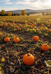 Autumns Bounty - A Picturesque Pumpkin Patch at Sunset.