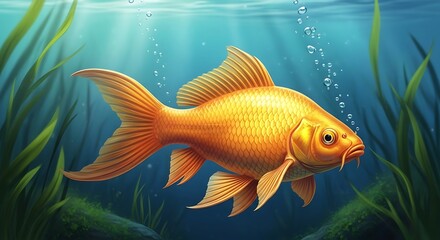 Fototapeta premium Orange Fish in Underwater Environment.