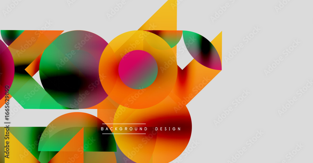 Poster abstract colorful shapes overlap, creating dynamic composition. vibrant hues blend, forming modern b