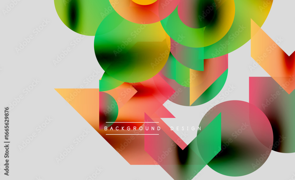 Poster abstract colorful shapes overlap, creating dynamic visual effect. bright gradients blend, forming mo