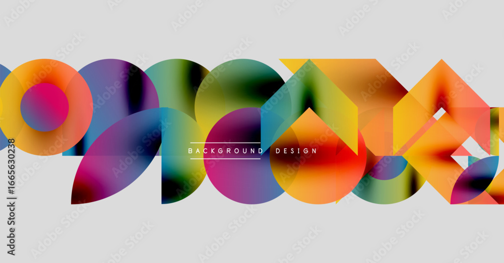 Poster abstract colorful shapes overlap, creating dynamic visual effect. modern design elements suggest cre