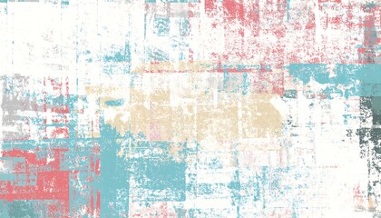 Obraz premium A multicolored, abstract design featuring textured blocks of pastel colors overlaid with distressed effects.