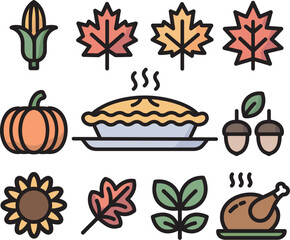 Thanksgiving Autumn Icon vector Set 