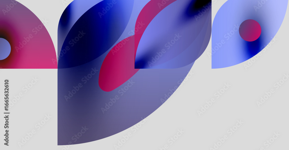 Poster abstract composition featuring overlapping colorful shapes. soft gradients create fluid forms, blend