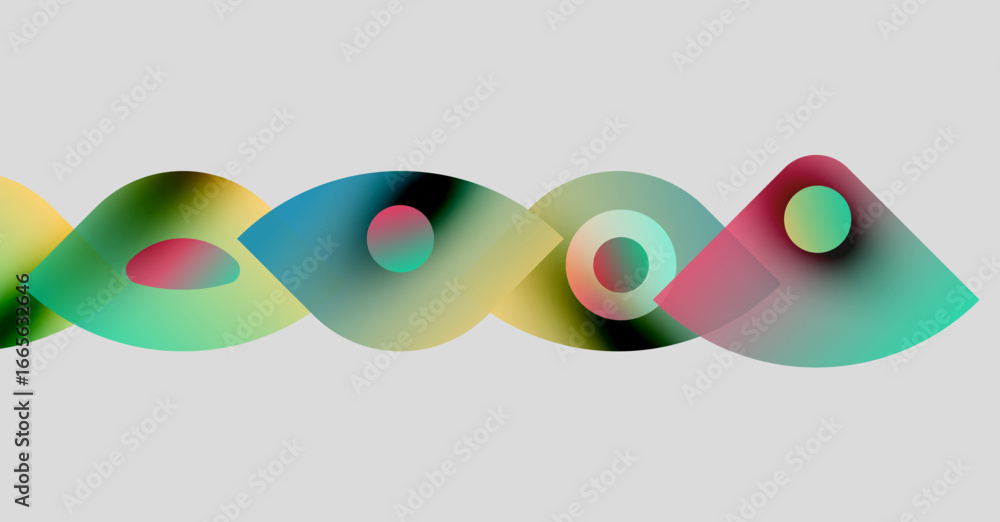 Poster abstract colorful shapes overlap, creating fluid design. gradient hues blend, forming dynamic visual