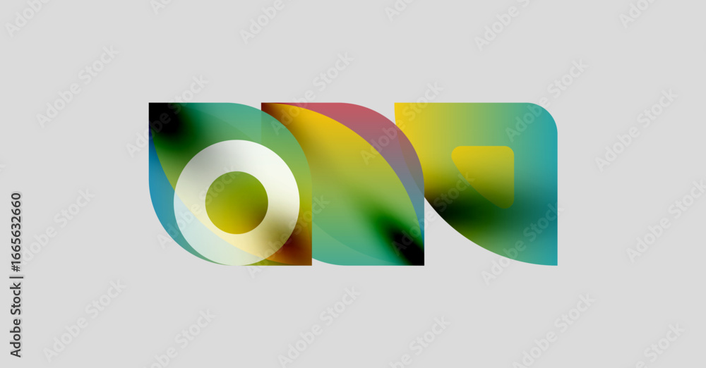 Poster abstract colorful shapes overlap, creating dynamic visual effect. soft gradients blend, forming mode