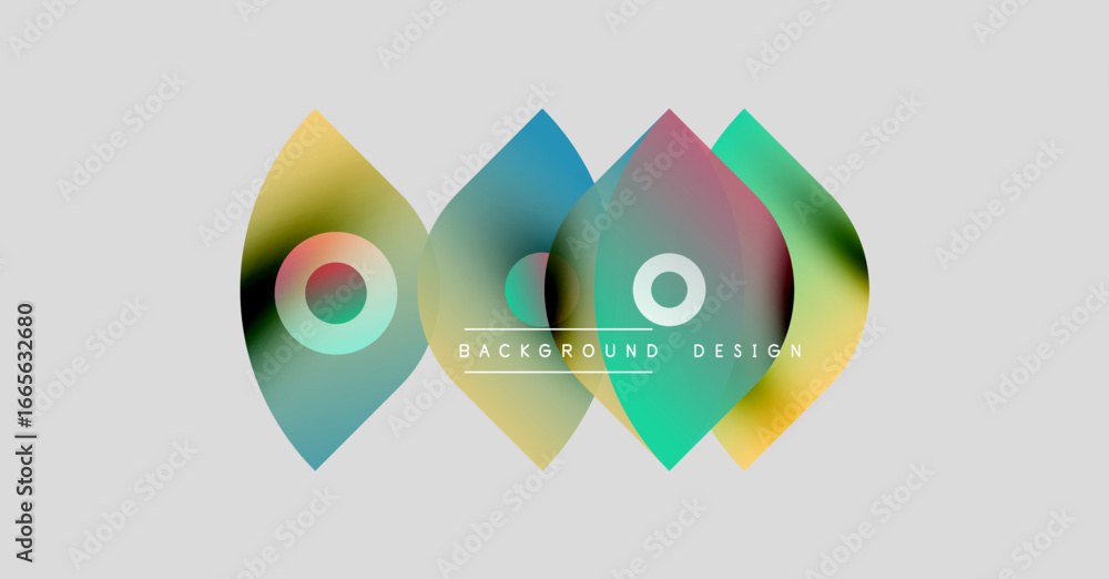 Poster abstract shapes overlap, creating vibrant color gradients. design features circular elements, text r