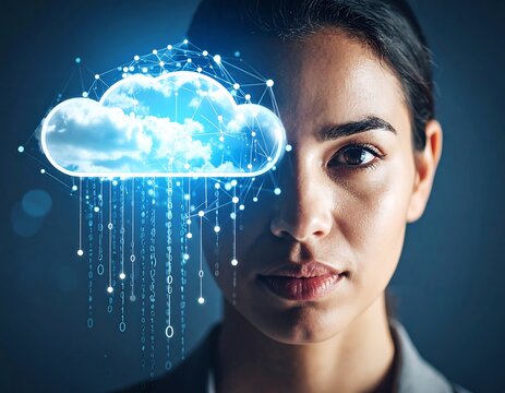 Woman with Cloud Computing, Data, and Network.