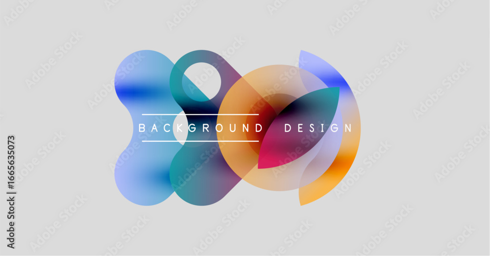 Poster abstract colorful shapes overlap, creating dynamic background design. soft gradients blend, offering