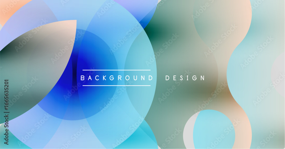 Poster abstract circles overlap, creating soft color gradients. text reads background design centered withi