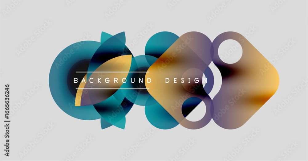 Poster abstract colorful shapes overlap, creating dynamic visual effect. text reads background design cente