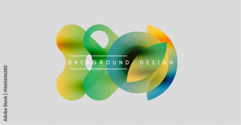 Poster abstract colorful shapes overlap, creating dynamic background. text reads background design centered