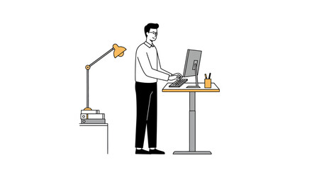 Fototapeta premium Man Working at Standing Desk with Computer.