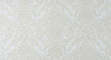 Elegant White Damask Pattern Embossed Wallpaper Texture.