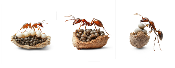 Collection of Ant carrying eggs Moves eggs or larvae to a new location within the nest. full length isolate on transparent background