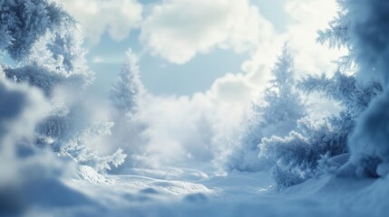 Explore Winter landscape and discover peaceful snowy environment with frost
