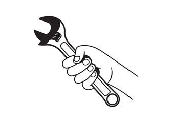 Mechanic Wrench Tool Silhouette Hand Holding Vector Icon Illustration.
