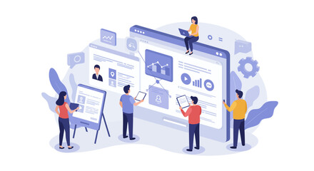 Team Analyzing Data on Digital Interface Illustration.