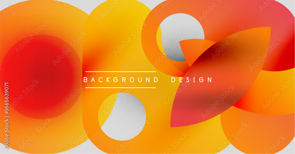 Poster abstract vibrant circles overlap. warm colors dominate, creating dynamic visual effect. text reads b