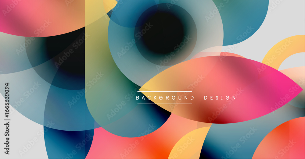 Poster abstract colorful shapes overlap. gradient hues create dynamic visual texture. modern design element