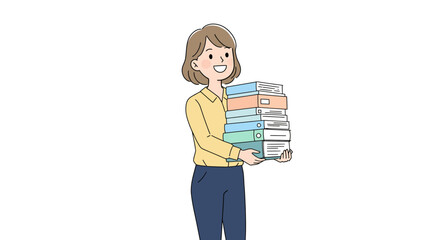 Smiling Woman Holding a Stack of Books.