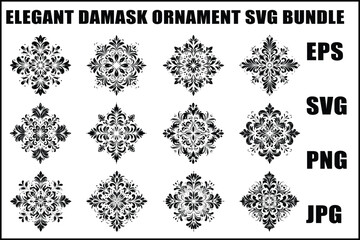 Black Damask Ornament Set