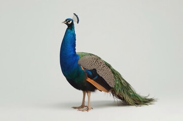 Obraz premium Studio Peacock Profile, Elegant Bird, White Background