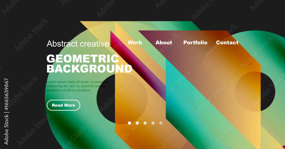 Poster vibrant geometric design. gradient colors blend, creating modern website header. text overlay promot
